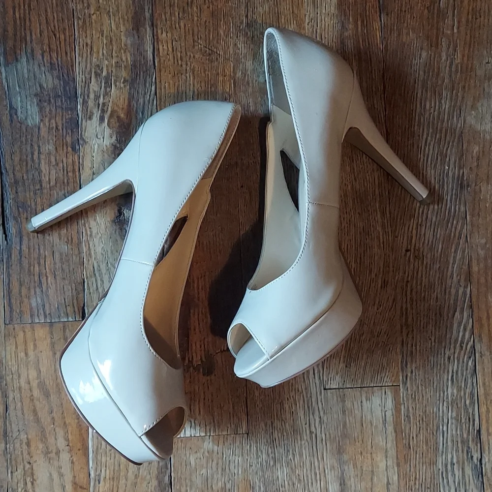 Marc Fisher Tan Peep-Toe Heels - Picture 2 of 8